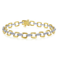 14K Yellow and White Gold Square Link Tennis Bracelet with Diamond Link Connectors