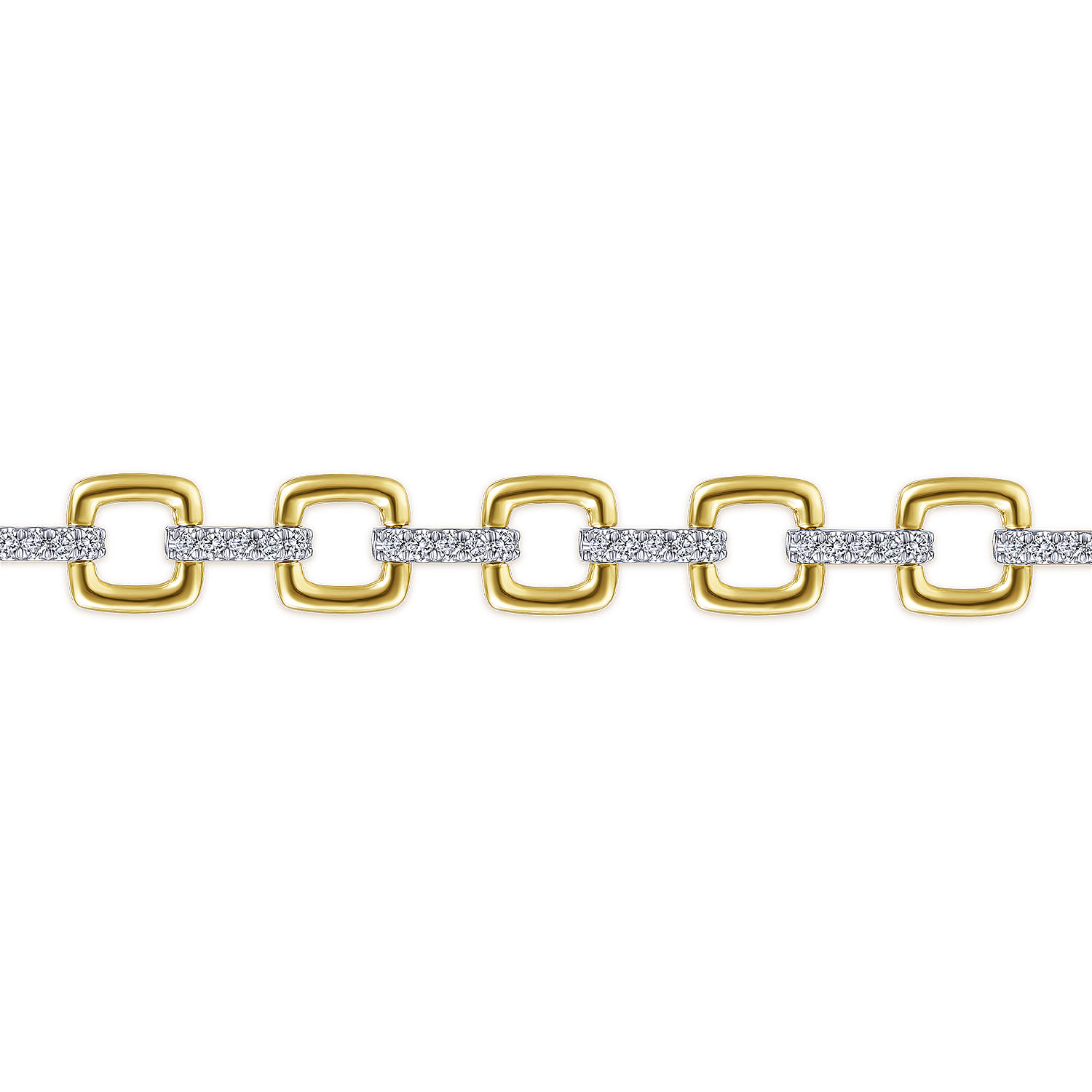 14K Yellow and White Gold Square Link Tennis Bracelet with Diamond Link Connectors - 0.65 ct - Shot 2