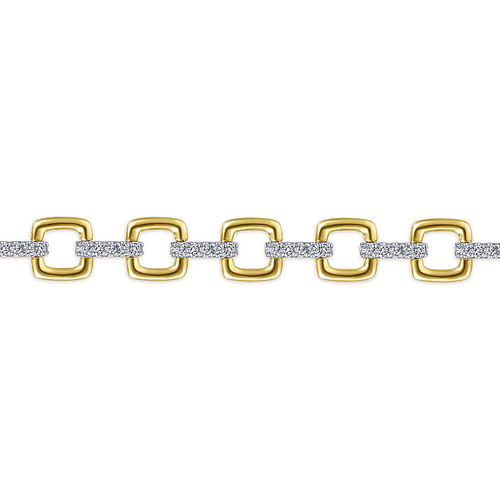 14K Yellow and White Gold Square Link Tennis Bracelet with Diamond Link Connectors - 0.65 ct - Shot 2