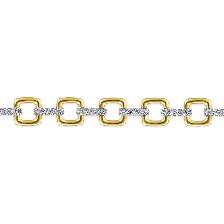 14K Yellow and White Gold Square Link Tennis Bracelet with Diamond Link Connectors - 0.65 ct - Shot 2