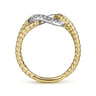 14K Yellow and White Gold Twisted Rope Link Ring with Diamond Pave Station - 0.25 ct