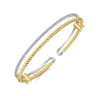 14K Yellow and White Gold Twisted Rope and Diamond Cuff Bracelet - 0.35 ct