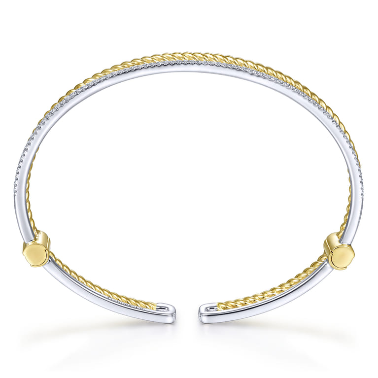 14K Yellow and White Gold Twisted Rope and Diamond Cuff Bracelet - 0.35 ct - Shot 3