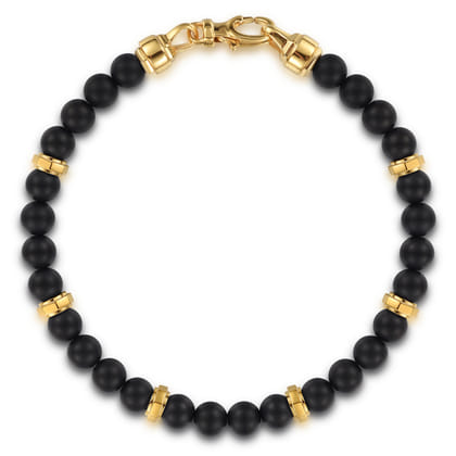 14K Yellow gold and 6mm Black Titanium Bead Men's Bracelet