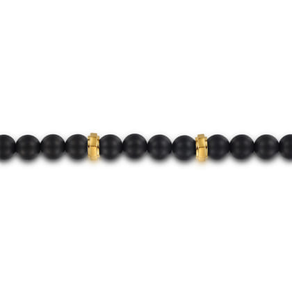 14K Yellow gold and 6mm Black Titanium Bead Men's Bracelet