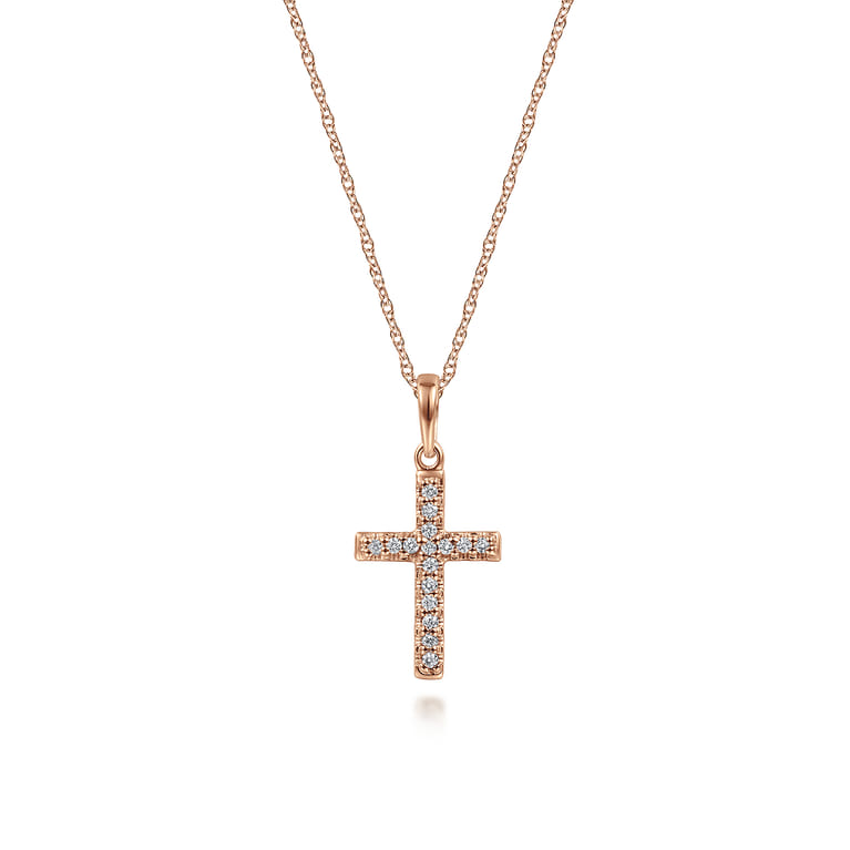 14k Rose Gold Classic Diamond Cross Necklace - 0.06 ct - Shot 1