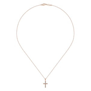 14k Rose Gold Classic Diamond Cross Necklace
