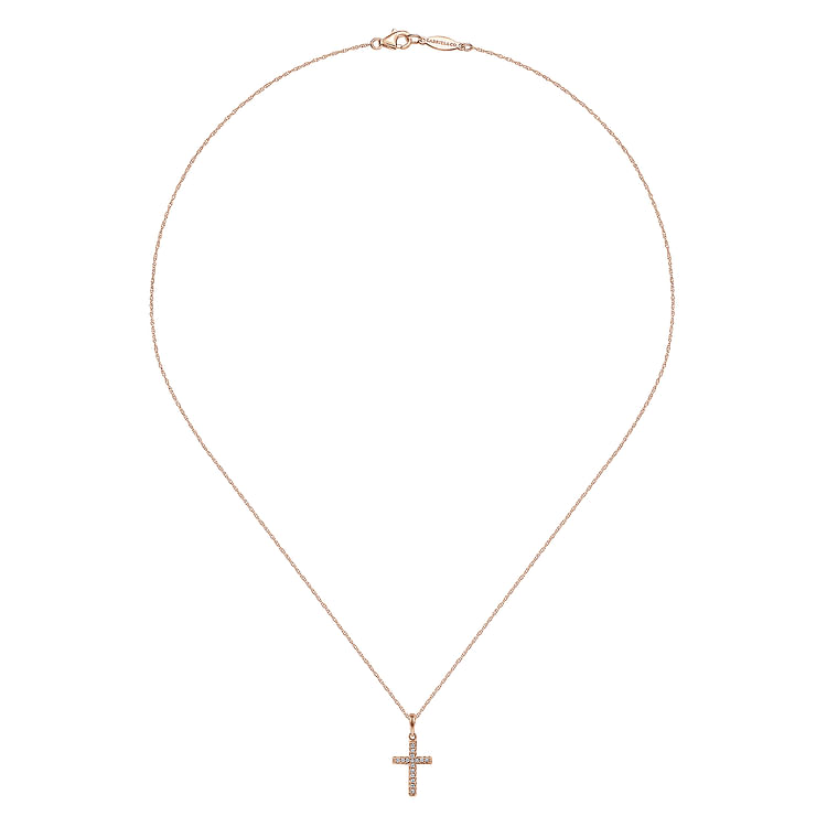14k Rose Gold Classic Diamond Cross Necklace
