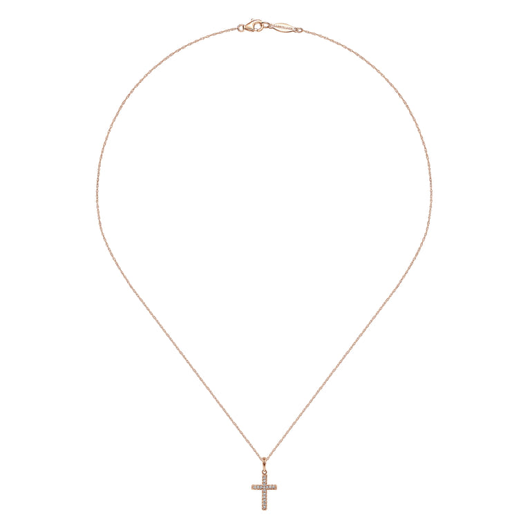 14k Rose Gold Classic Diamond Cross Necklace - 0.06 ct - Shot 2