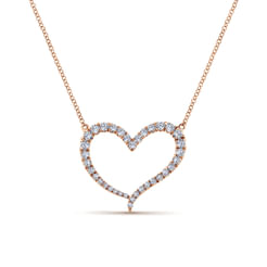 14k Rose Gold Diamond Open Heart Fashion Necklace
