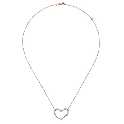 14k Rose Gold Diamond Open Heart Fashion Necklace