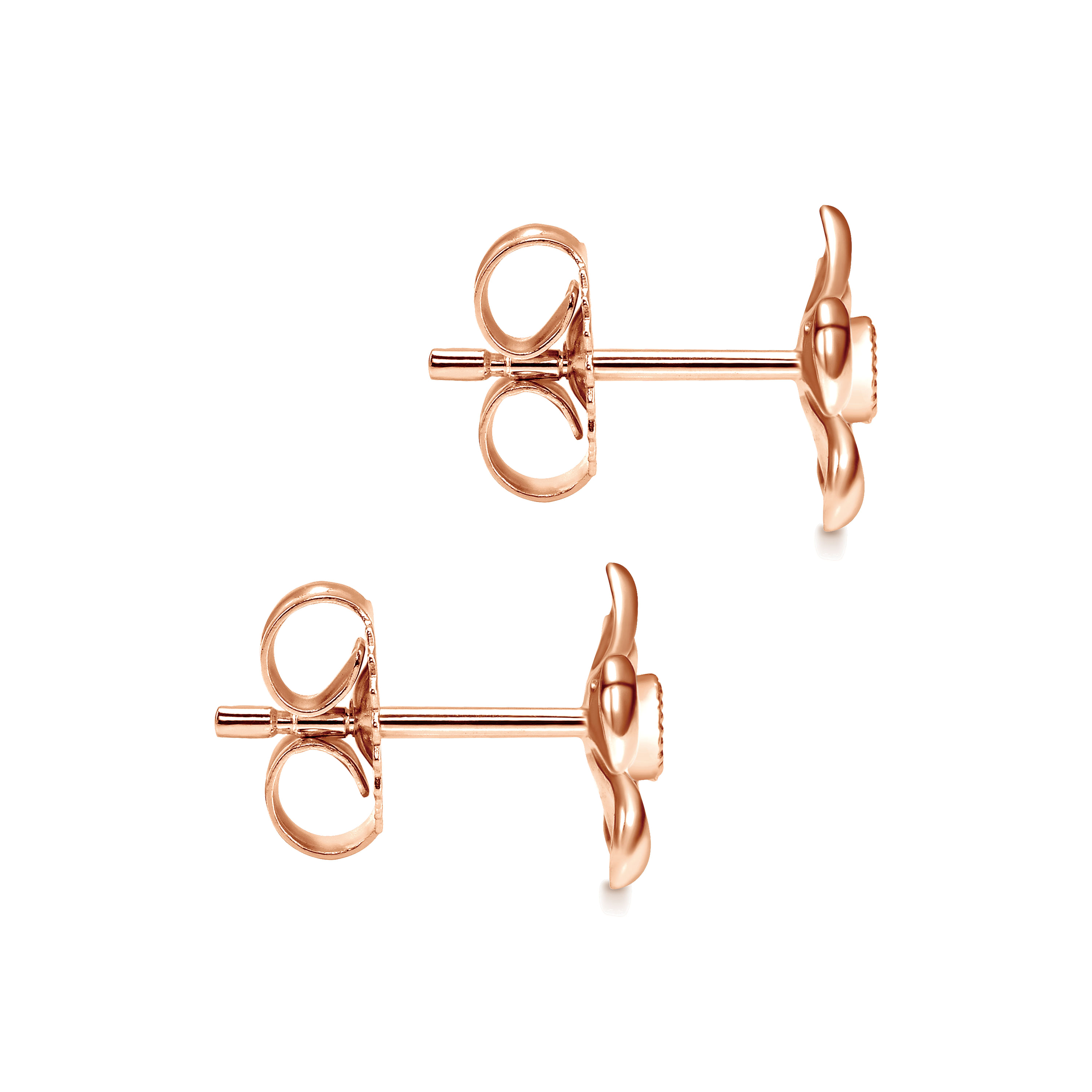 14k Rose Gold Floral Round Diamond Stud Earrings