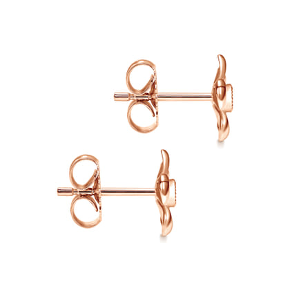 14k Rose Gold Floral Round Diamond Stud Earrings