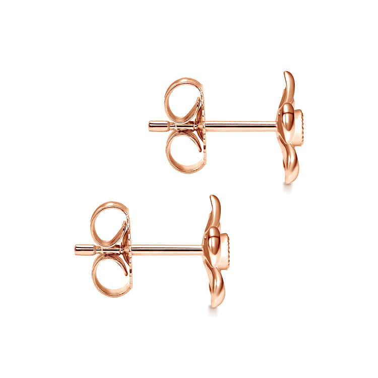 14k Rose Gold Floral Round Diamond Stud Earrings