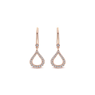 14k Rose Gold Open Teardrop Diamond Drop Earrings