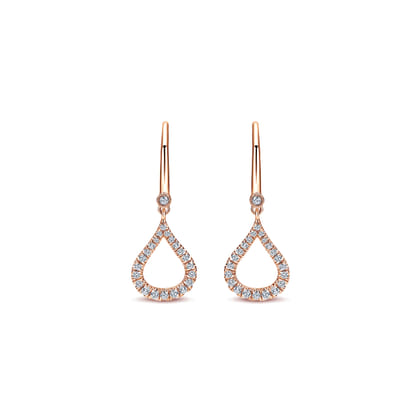 14k Rose Gold Open Teardrop Diamond Drop Earrings