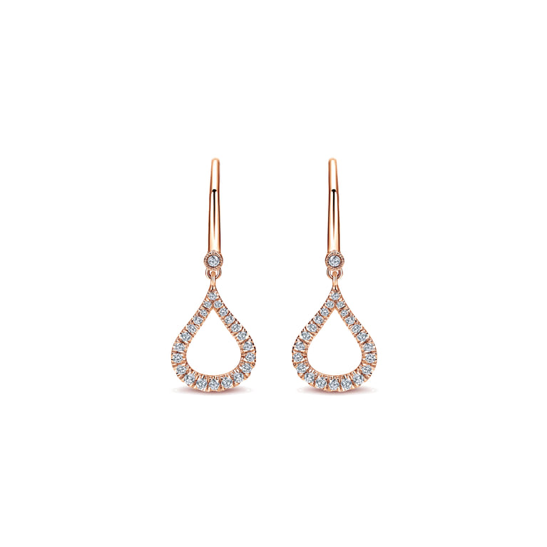 14k Rose Gold Open Teardrop Diamond Drop Earrings - 0.3 ct - Shot 1