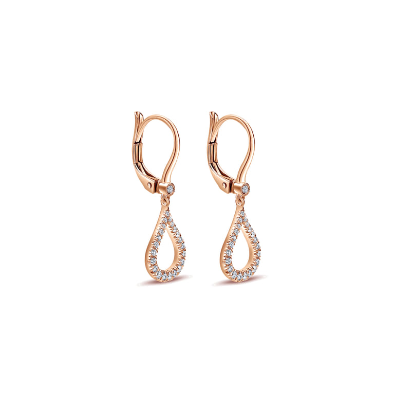 14k Rose Gold Open Teardrop Diamond Drop Earrings - 0.3 ct - Shot 2