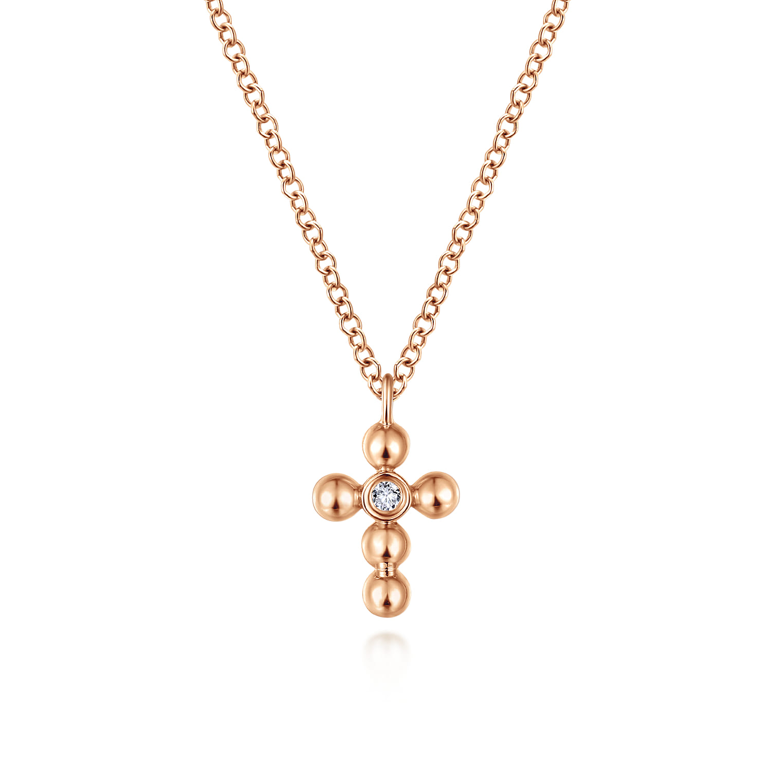 14k Rose Gold Orb Diamond Cross Necklace - 0.02 ct - Shot 1