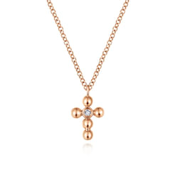 14k Rose Gold Orb Diamond Cross Necklace