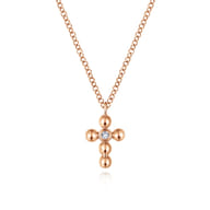 14k Rose Gold Orb Diamond Cross Necklace