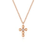 14k Rose Gold Orb Diamond Cross Necklace - 0.02 ct