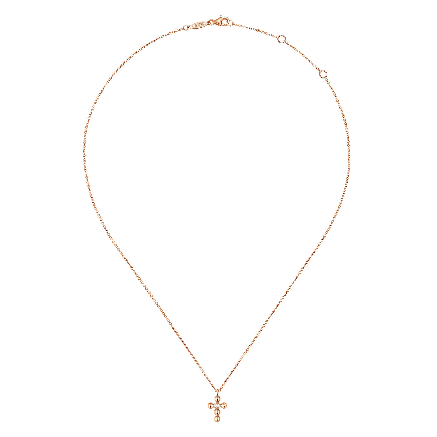 14k Rose Gold Orb Diamond Cross Necklace - 0.02 ct - Shot 2