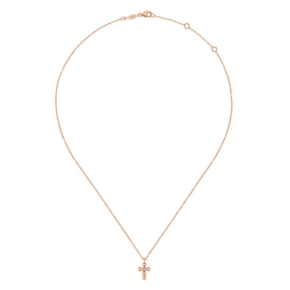 14k Rose Gold Orb Diamond Cross Necklace