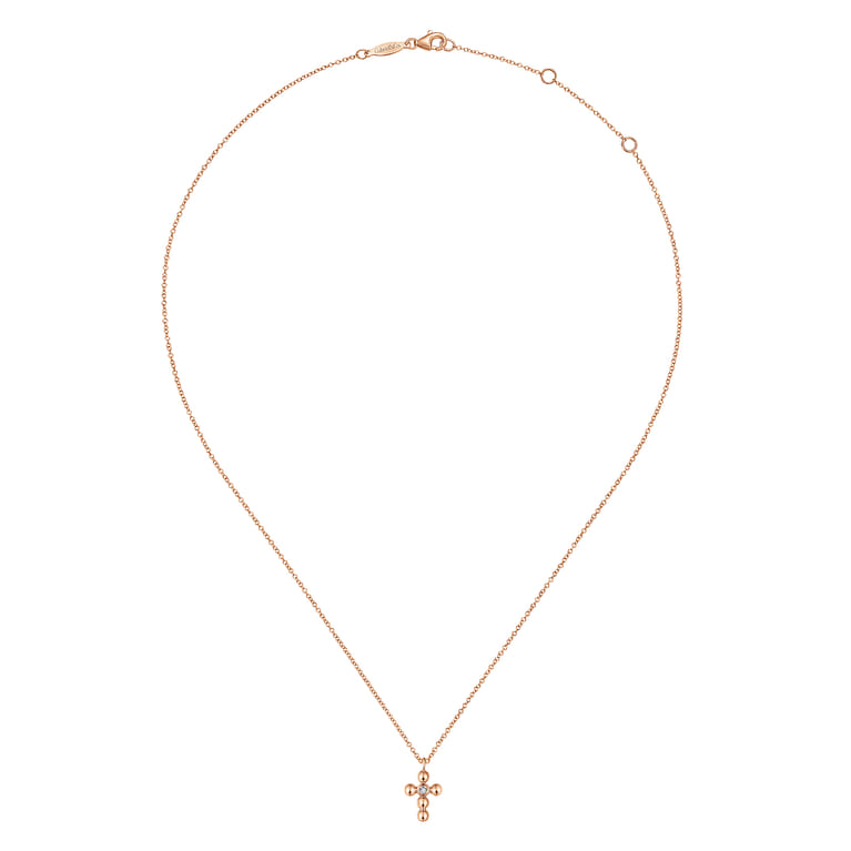 14k Rose Gold Orb Diamond Cross Necklace - 0.02 ct - Shot 2