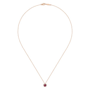 14k Rose Gold Round Cut Diamond Halo  Pink Tourmaline Pendant Necklace