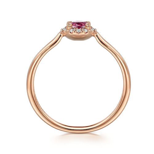 14k Rose Gold Round Cut Diamond Halo   Pink Tourmaline Promise Ring - 0.06 ct - Shot 2