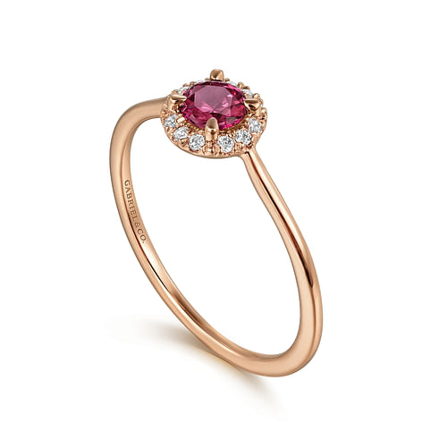 14k Rose Gold Round Cut Diamond Halo   Pink Tourmaline Promise Ring - 0.06 ct - Shot 3