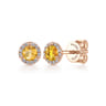 14k Rose Gold Round Halo Citrine and Diamond Stud Earrings - 0.09 ct
