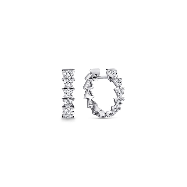 14k White Gold 10mm Stacked Triangle Diamond Huggies - 0.25 ct - Shot 1