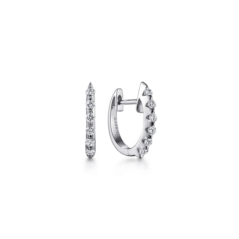 14k White Gold 15mm Slim Scalloped Diamond Huggie Earrings - 0.22 ct - Shot 1