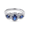 14k White Gold 3 Stone Sapphire and Pave Diamond Halo Ring - 0.25 ct