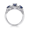 14k White Gold 3 Stone Sapphire and Pave Diamond Halo Ring - 0.25 ct