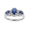 14k White Gold 3 Stone Sapphire and Pave Diamond Halo Ring - 0.25 ct