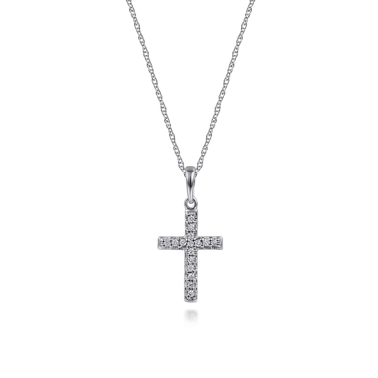 14k White Gold Classic Diamond Cross Necklace - 0.06 ct - Shot 1