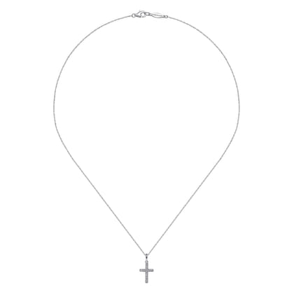 14k White Gold Classic Diamond Cross Necklace