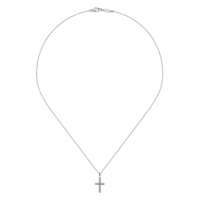 14k White Gold Classic Diamond Cross Necklace - 0.06 ct - Shot 2