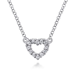 14k White Gold Dainty Diamond Open Heart Necklace