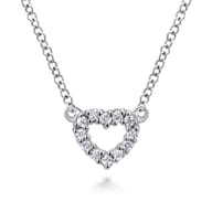 14k White Gold Dainty Diamond Open Heart Necklace
