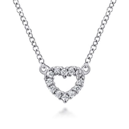 14k White Gold Dainty Diamond Open Heart Necklace