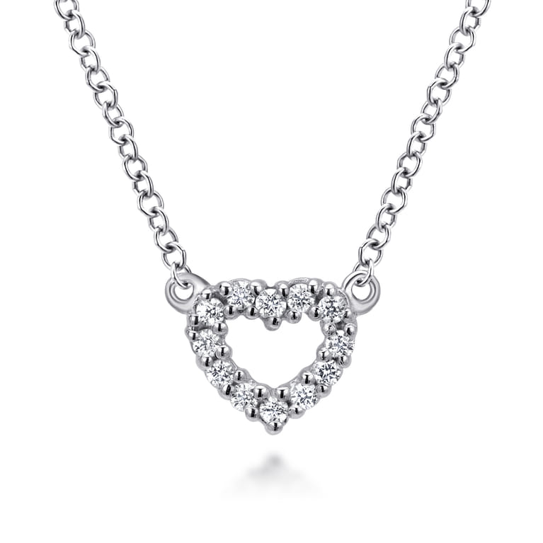 14k White Gold Dainty Diamond Open Heart Necklace - 0.09 ct - Shot 1