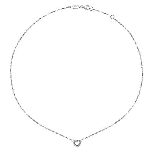 14k White Gold Dainty Diamond Open Heart Necklace - 0.09 ct - Shot 2