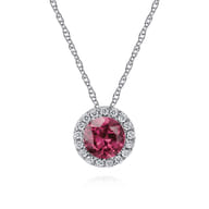 14k White Gold Diamond Halo  Pink Tourmaline Pendant Necklace