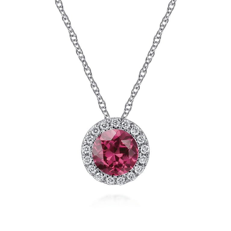 14k White Gold Diamond Halo  Pink Tourmaline Pendant Necklace - 0.07 ct - Shot 1