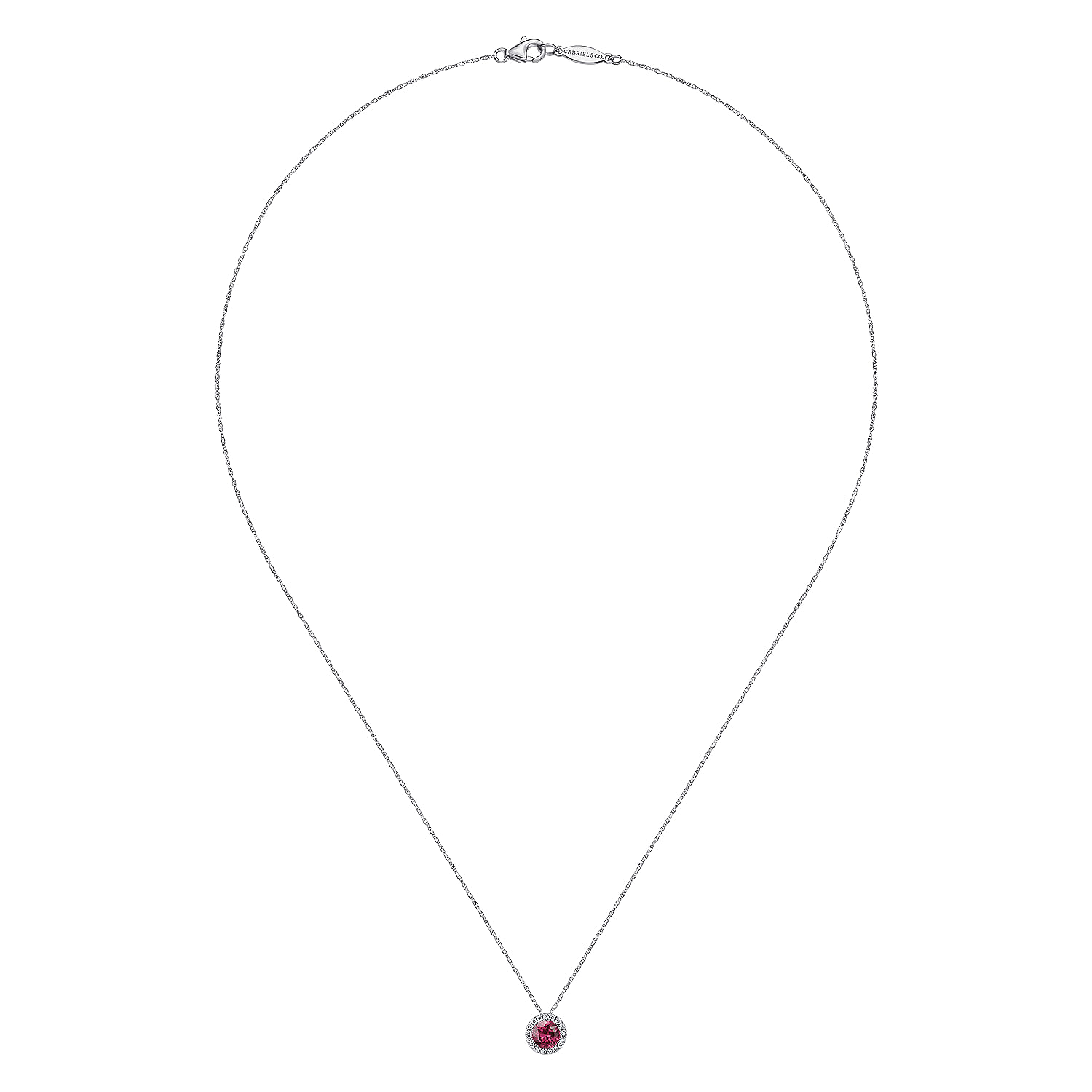 14k White Gold Diamond Halo  Pink Tourmaline Pendant Necklace - 0.07 ct - Shot 2