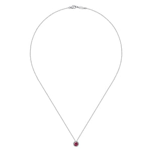 14k White Gold Diamond Halo  Pink Tourmaline Pendant Necklace